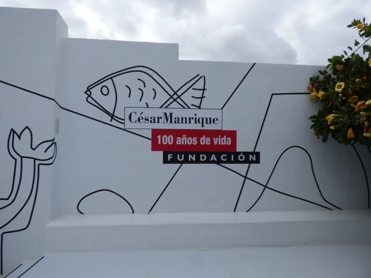 Fish drawn in line on the white wall of the foundation