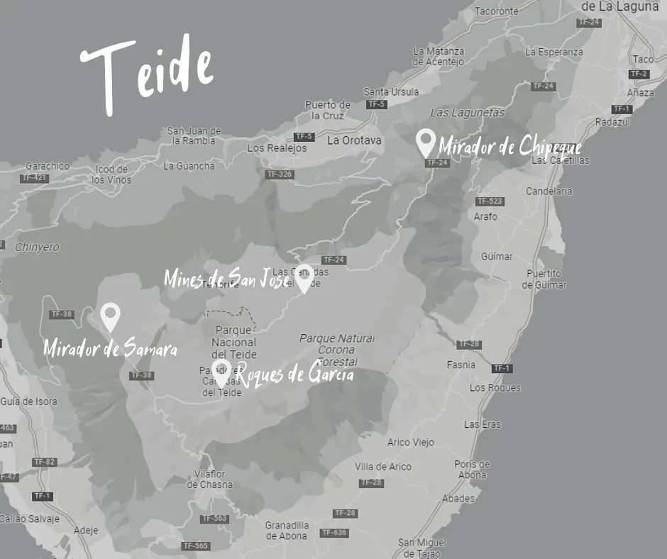 Map of the Teide viewpoints on the island of Tenerife