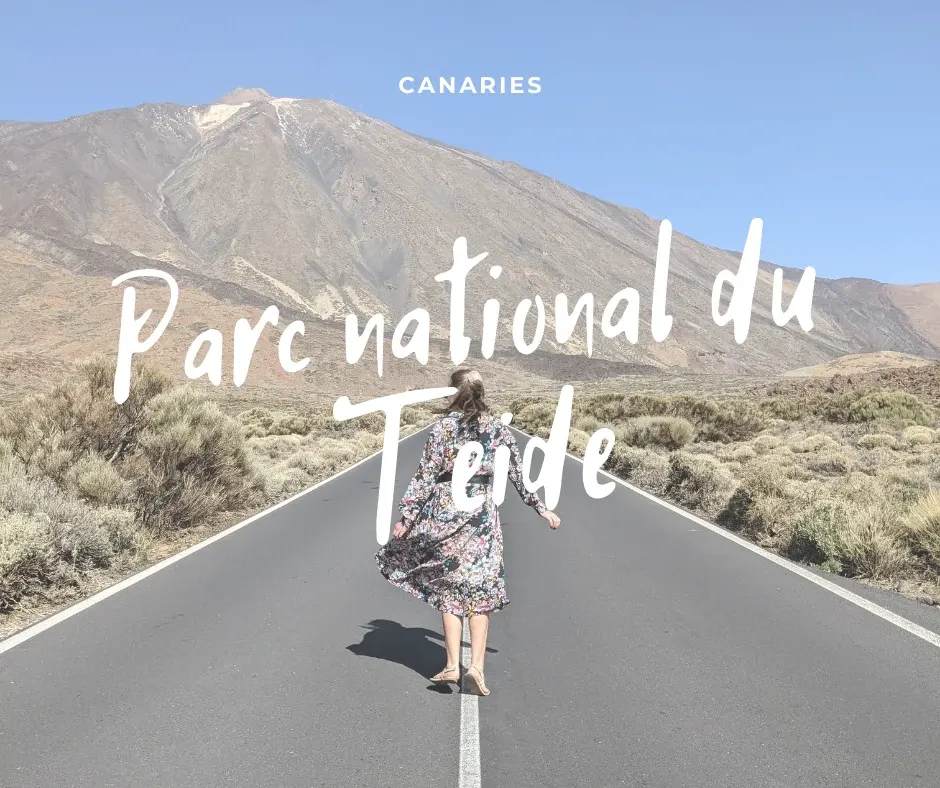 Woman walking in the middle of the road towards the Teide
