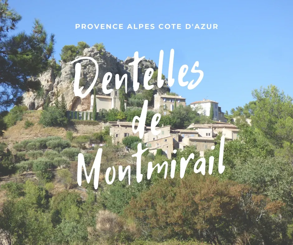 Village perched on its rocky spur, title Dentelles de Montmirail