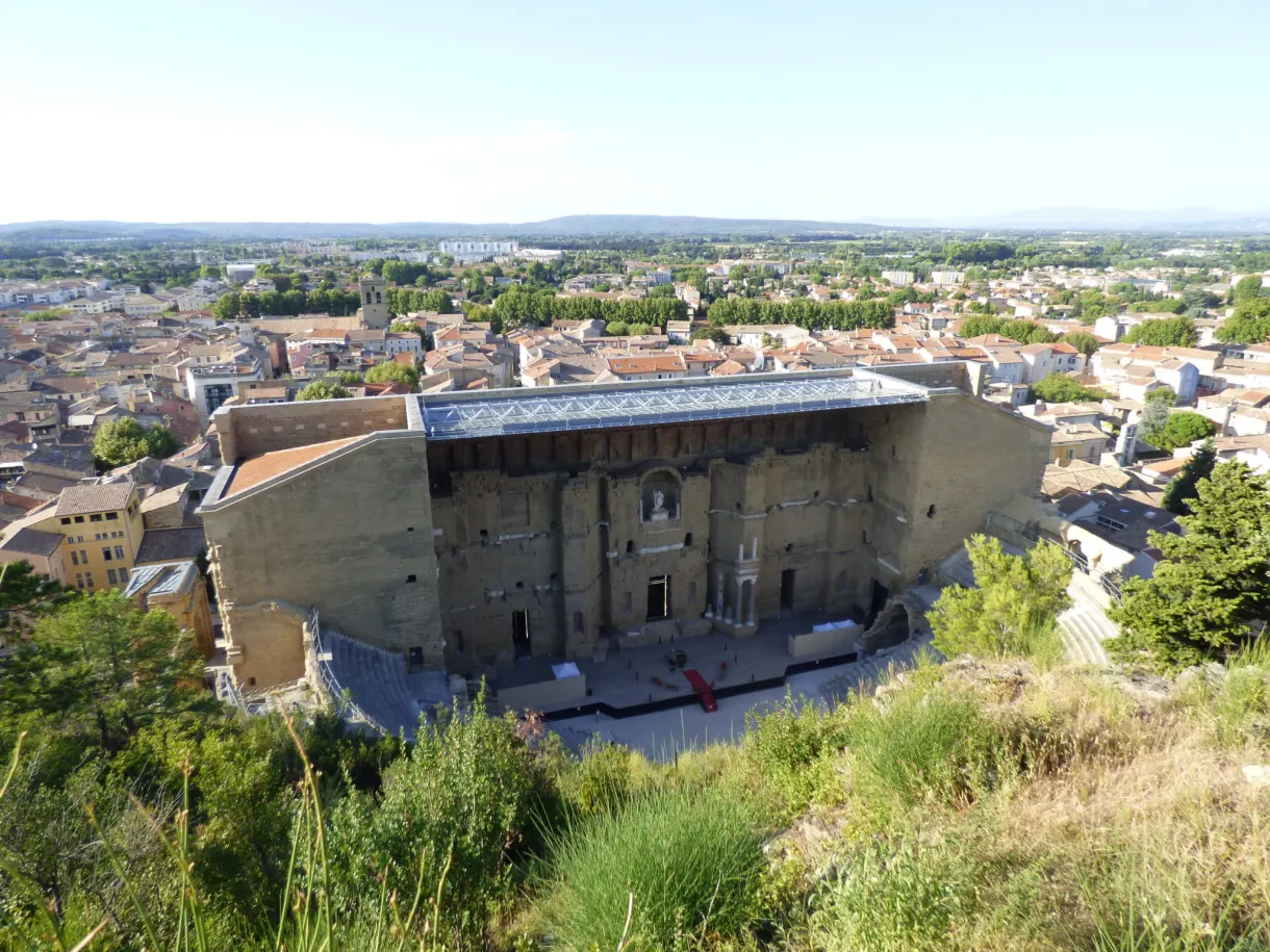 Ancient theatre and roofs of Orange seen from the hill
