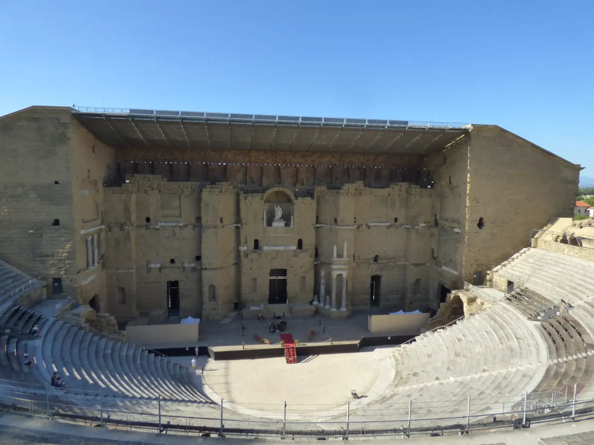 Stage wall and auditorium of the ancient theatre of Orange