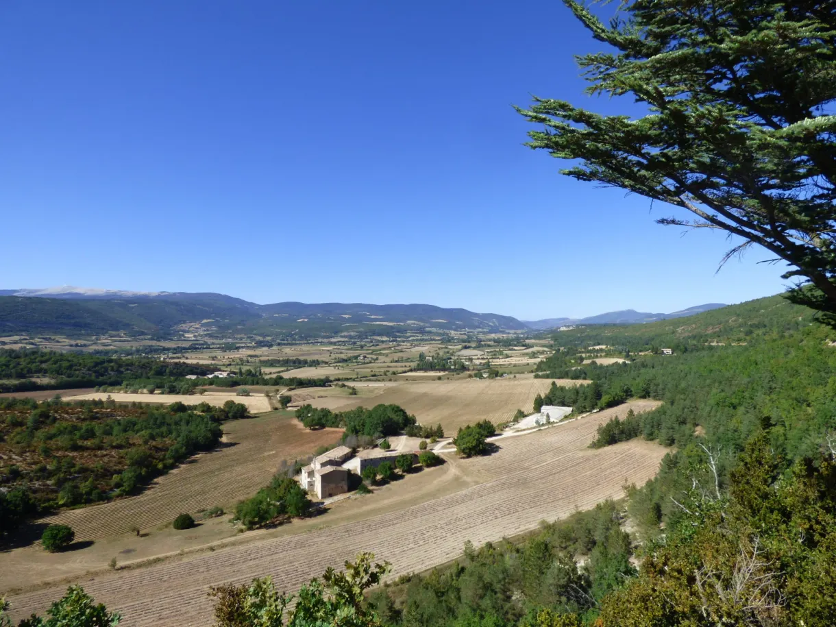 Farming plateau and isolated farmhouse seen from above