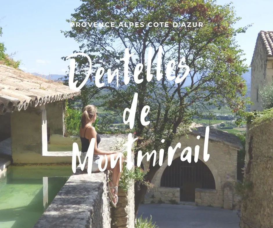 Woman at the edge of a stone basin, title Dentelles de Montmirail