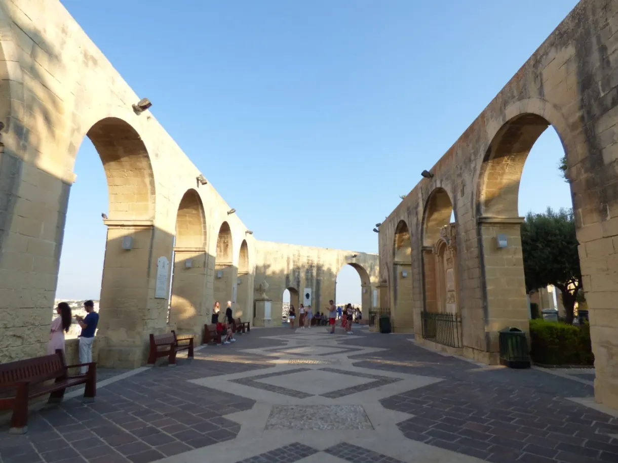 Stone arcades and mosaic floor of the terraced garden