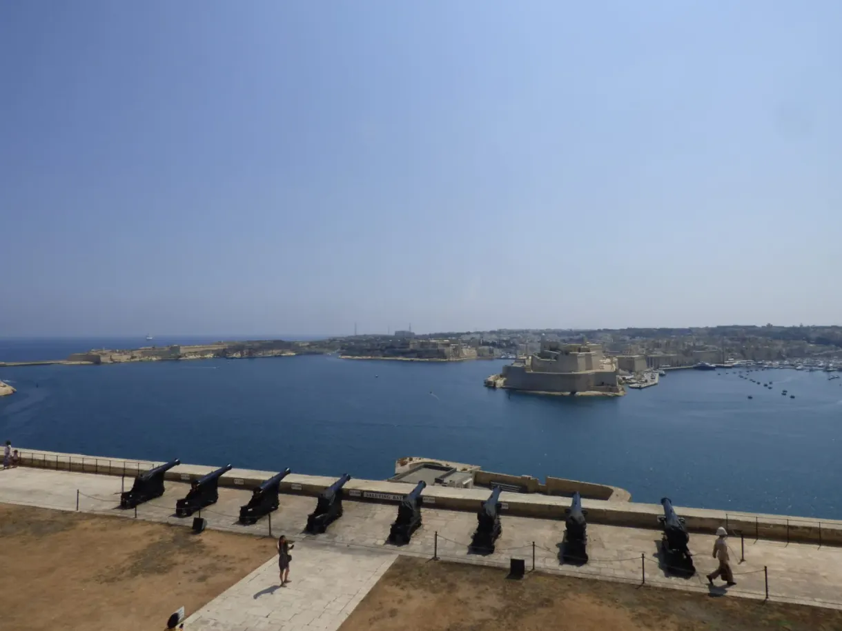 Cannons lined up on the battery above the Grand Harbour