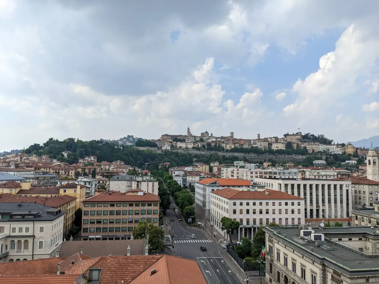 Upper town perched behind the roofs of the lower town