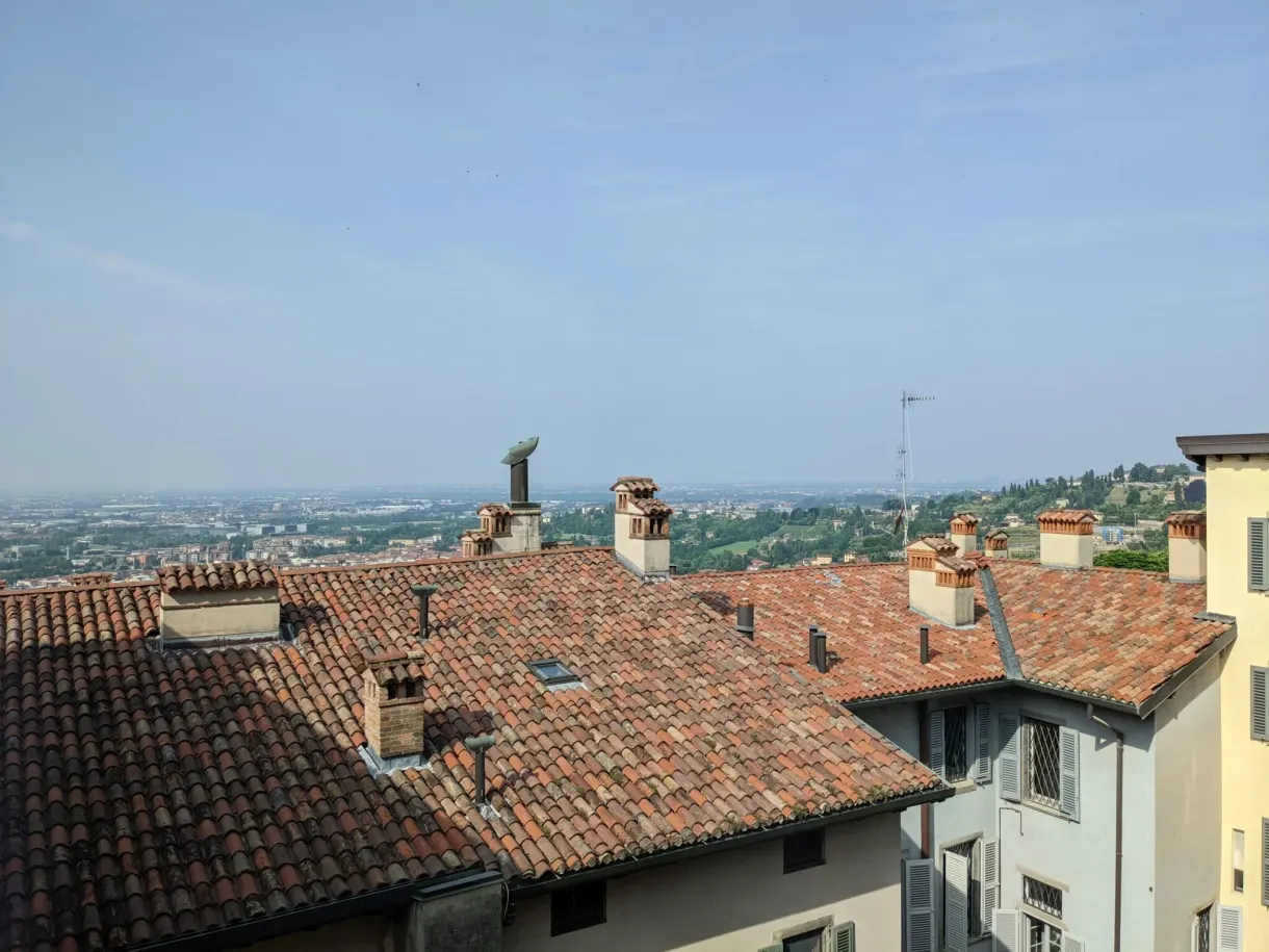 Roofs and chimneys seen from the window of the flat