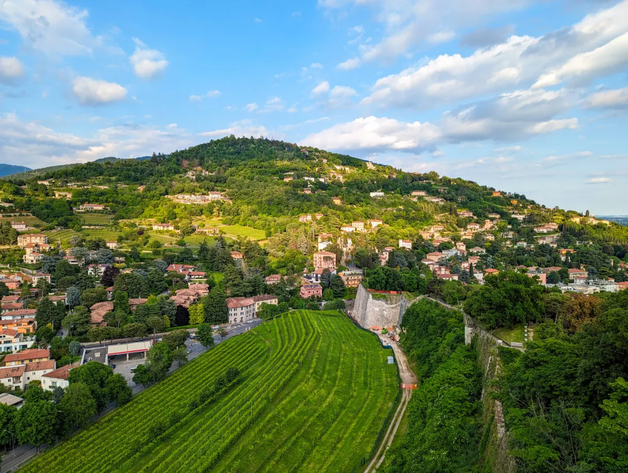Ramparts overlooking the city and the green hill