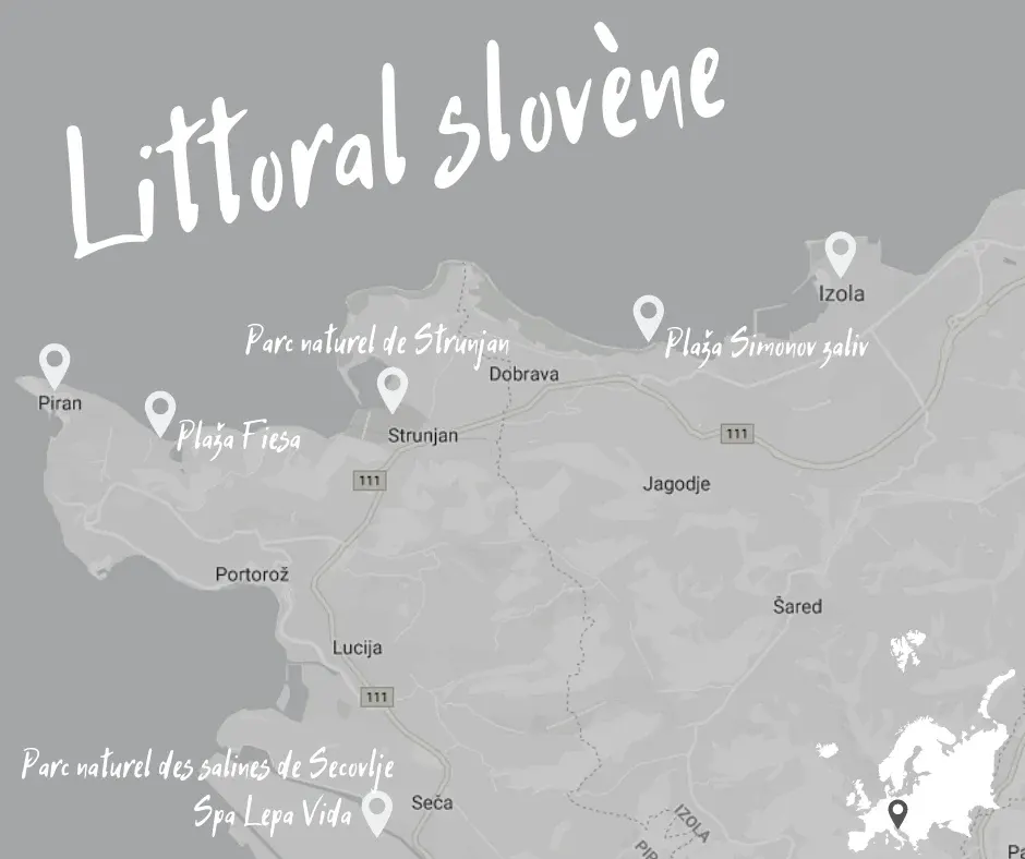 Map of the Slovenian coast from Piran to Izola