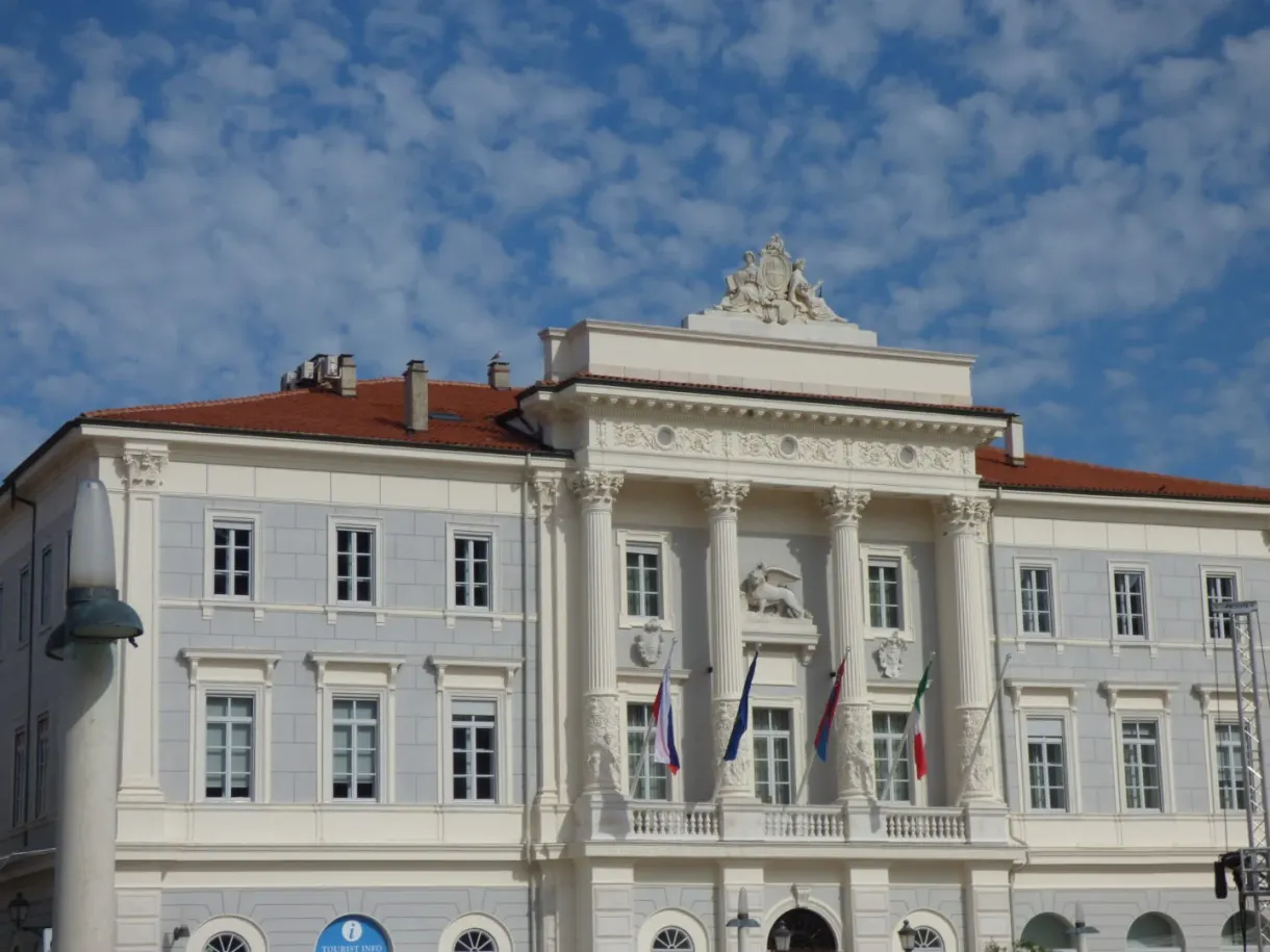 Neoclassical facade with columns overlooking Tartini Square