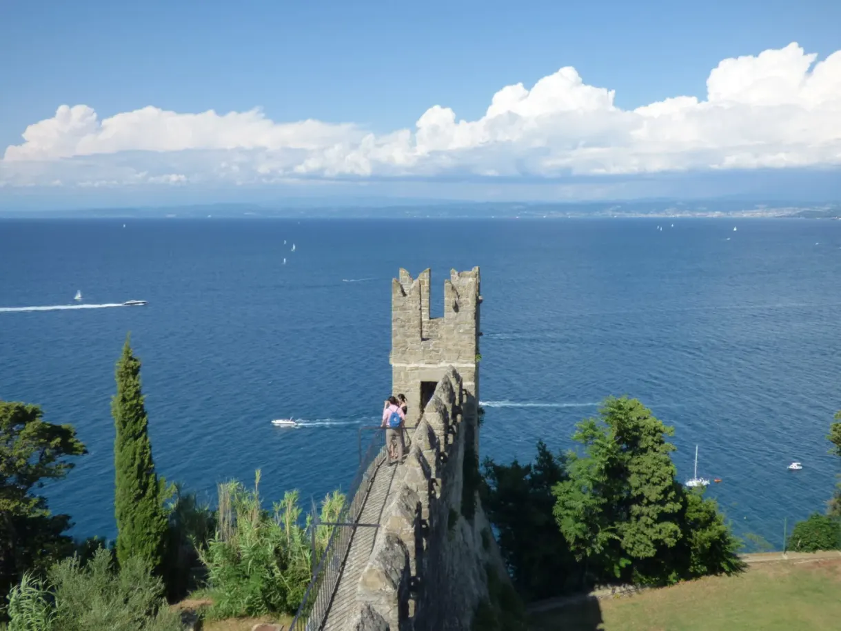 Wall walk leading to a tower facing the open sea