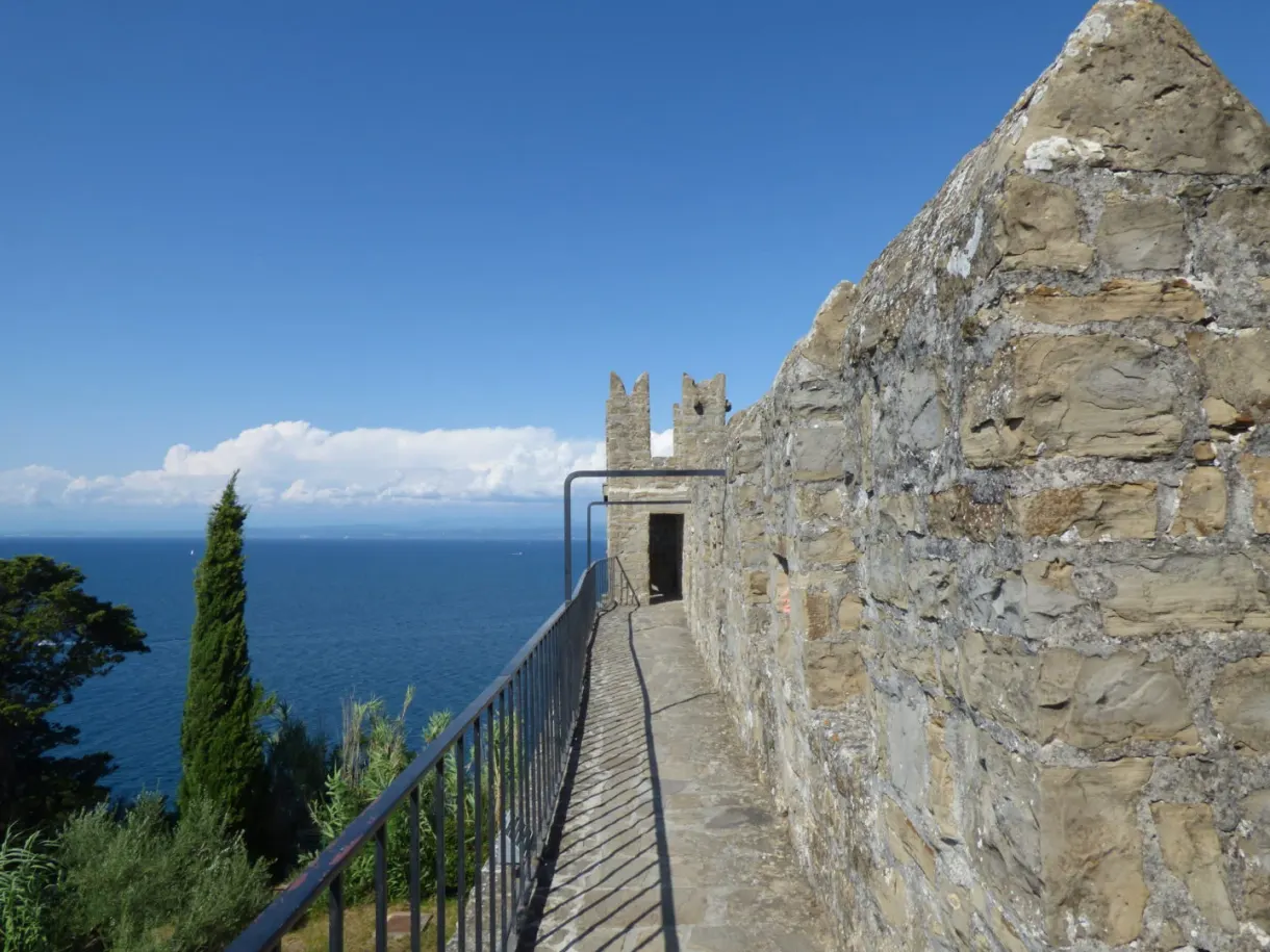 Narrow walkway running along the stone wall of the ramparts