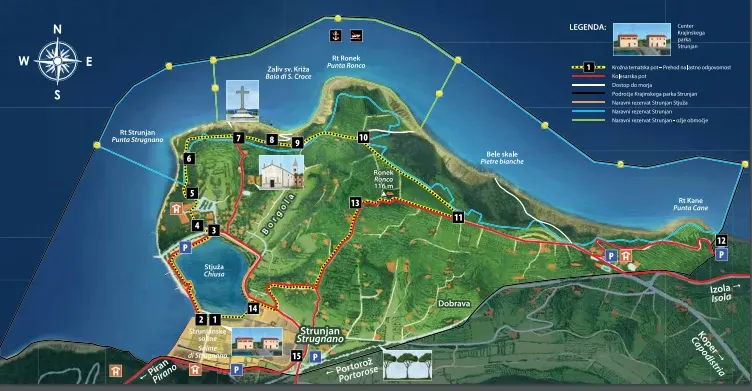 Map of the Strunjan nature park and its trails