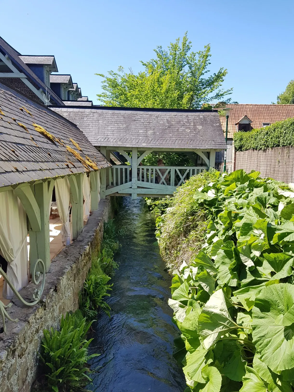 Watercress bed and covered washhouse along the stream