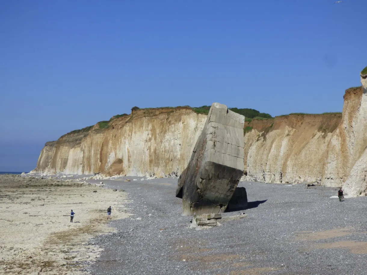 Collapsed bunker on the foreshore in front of the cliff of Sainte-Marguerite