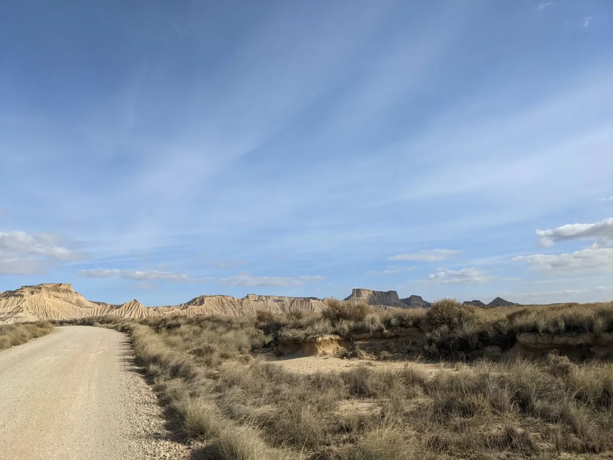 Earth track crossing the desert plain