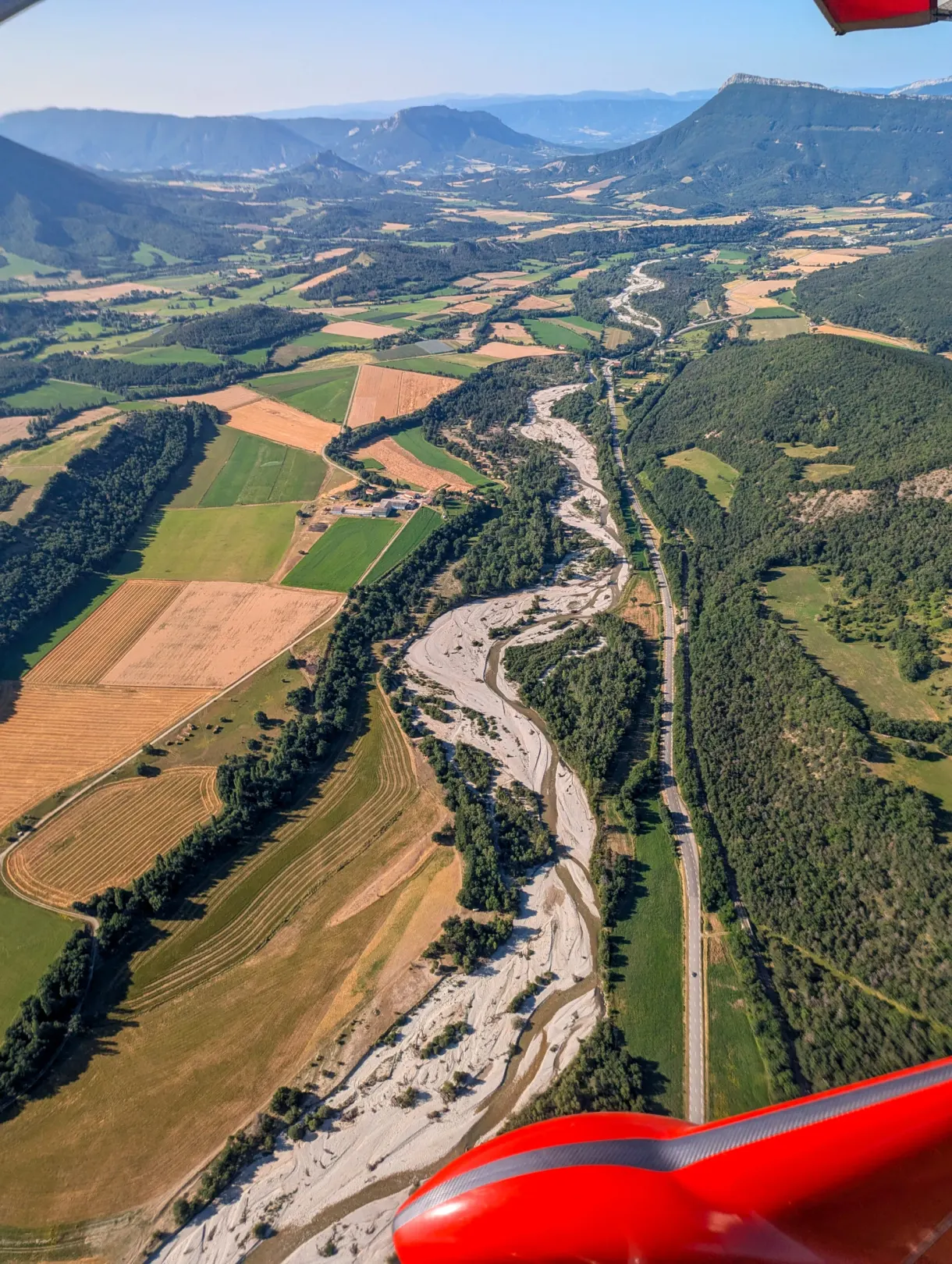 Braided river and cultivated plots seen from the air