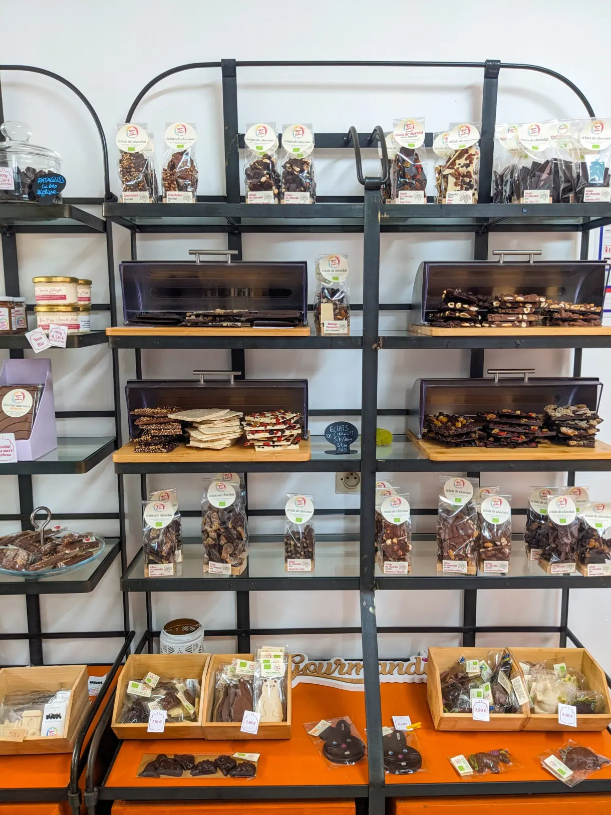 Shelves filled with bars of chocolate and confectionery