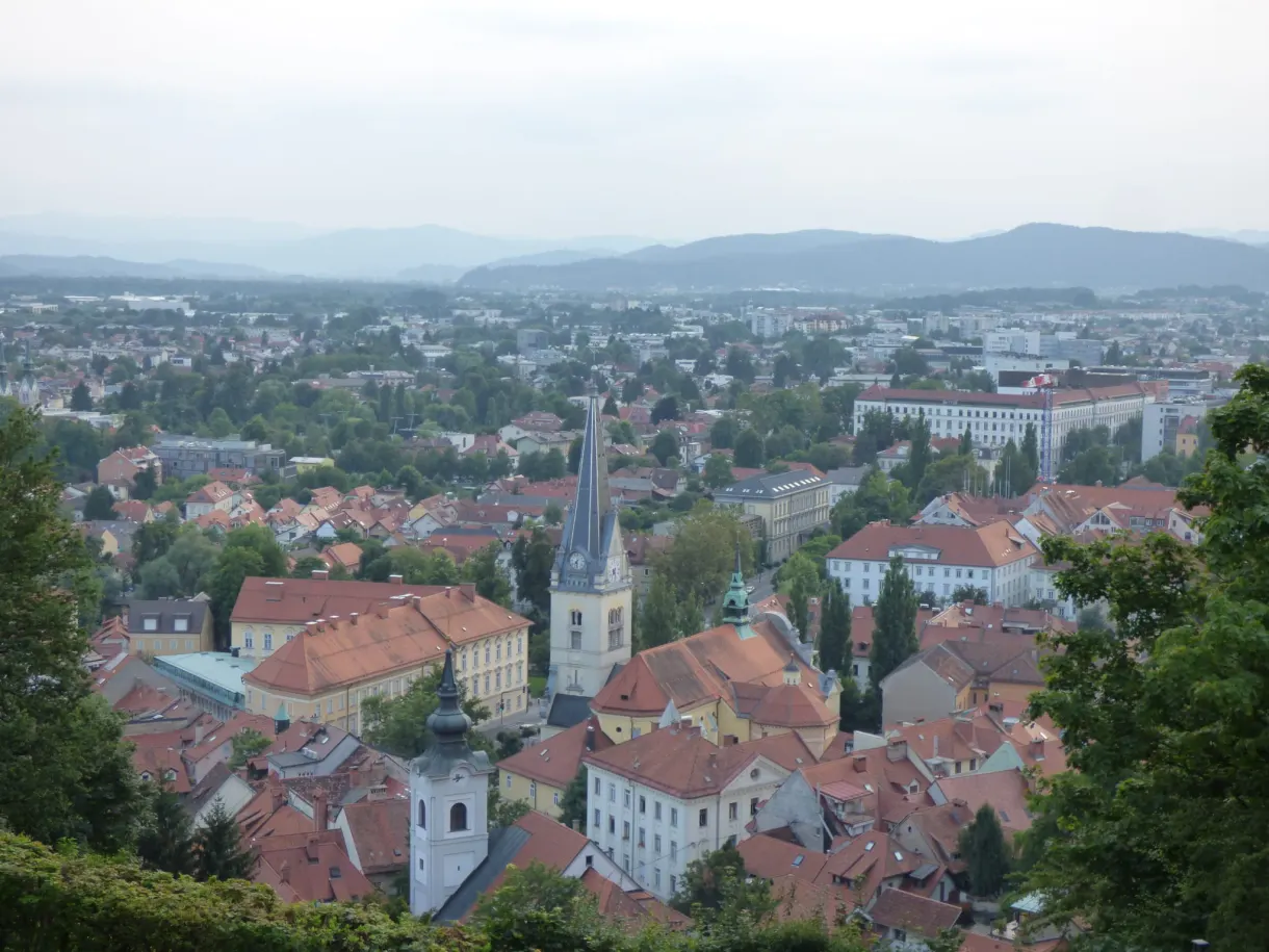 Panorama over the red rooftops and the hills from the ramparts