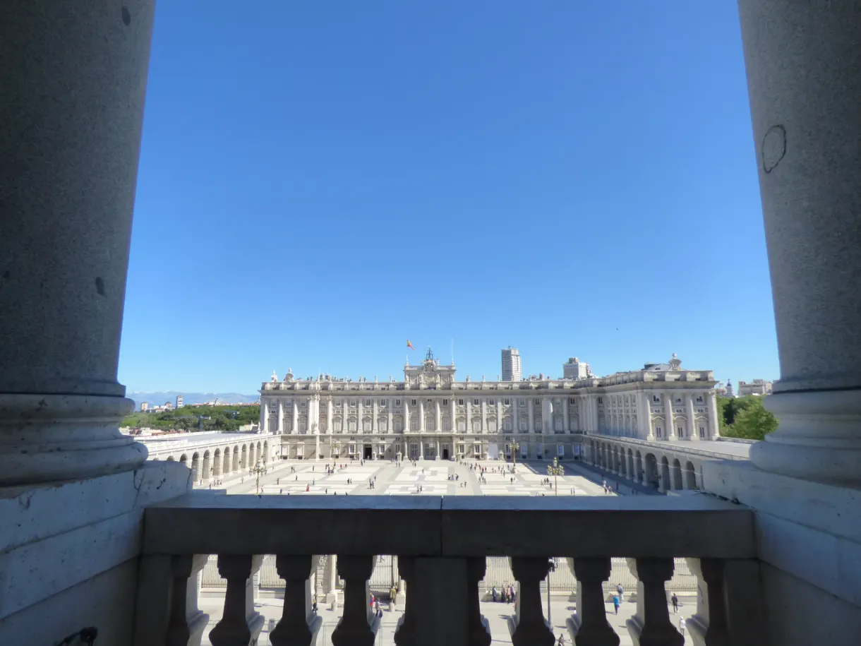 Palace framed by two columns from a gallery up high