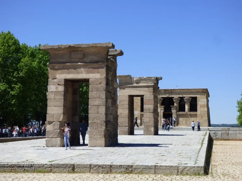 Egyptian stone temple re-erected beside a pond