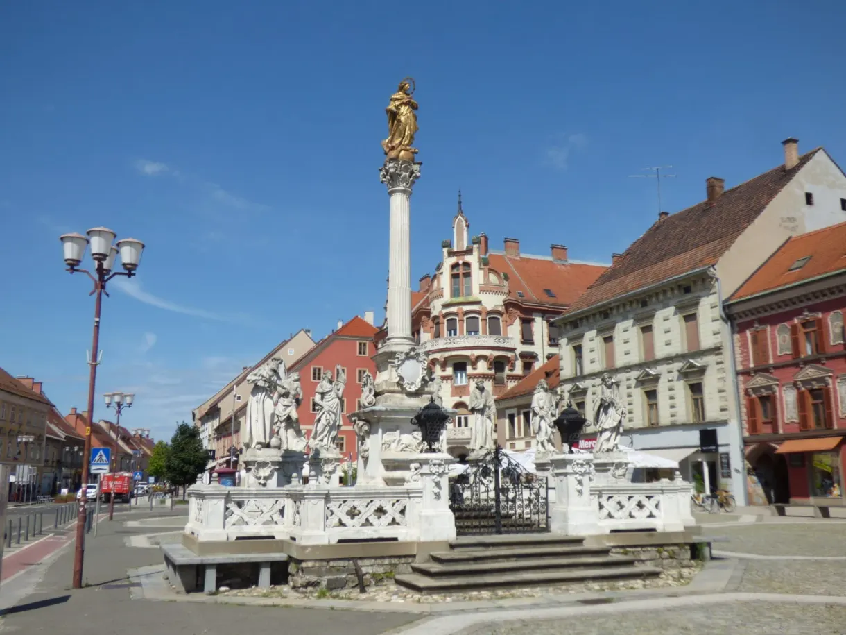 Plague column standing in the middle of the square