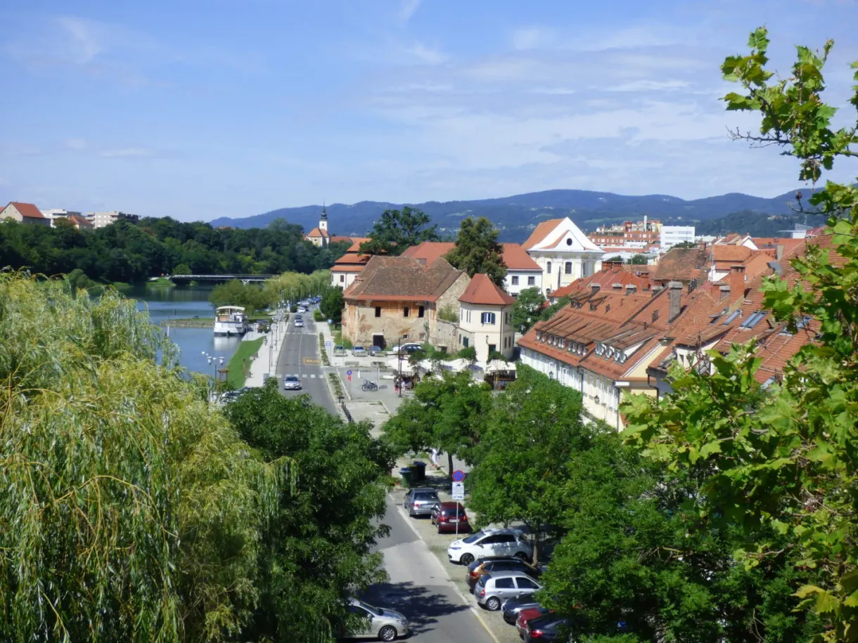 Red rooftops of the riverside quarter seen from above
