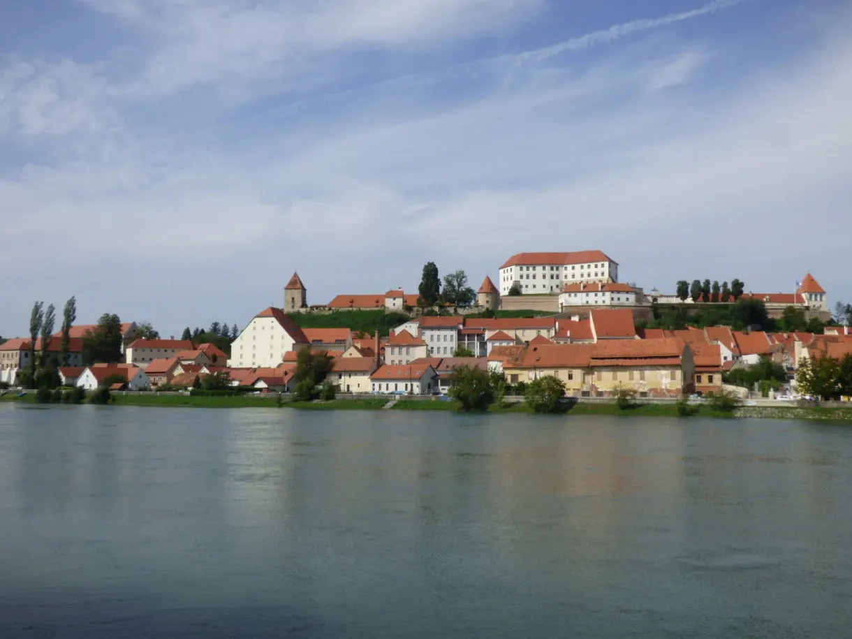 Ptuj and its castle lined up at the edge of the river