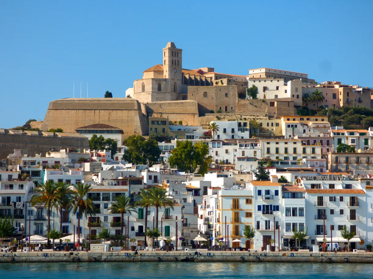 White old town of Ibiza crowned by its cathedral
