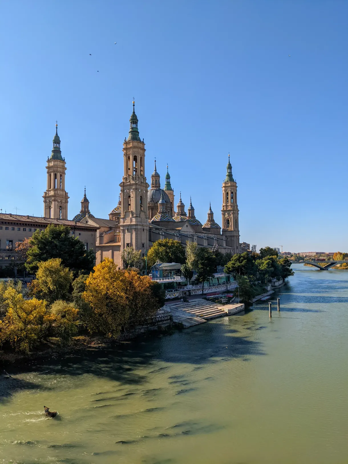 Basilica of El Pilar reflected in the waters of the Ebro