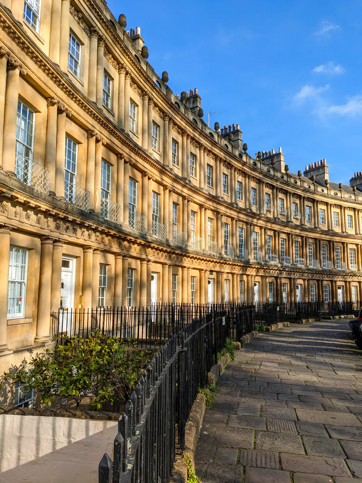 The Circus in Bath, curved houses with sunlight and shadow play
