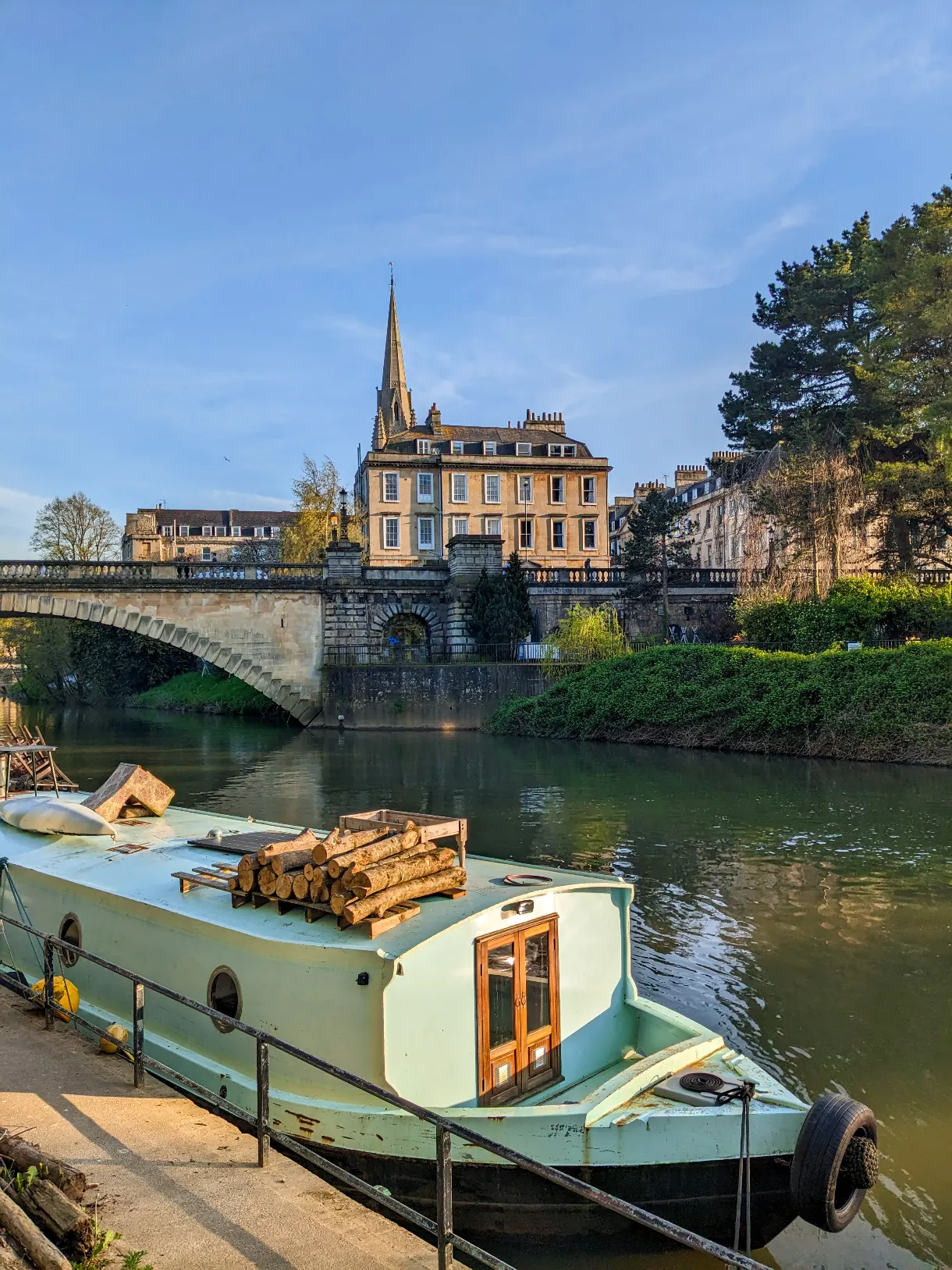 narrowboat on the River Avon in Bath in the sunshine