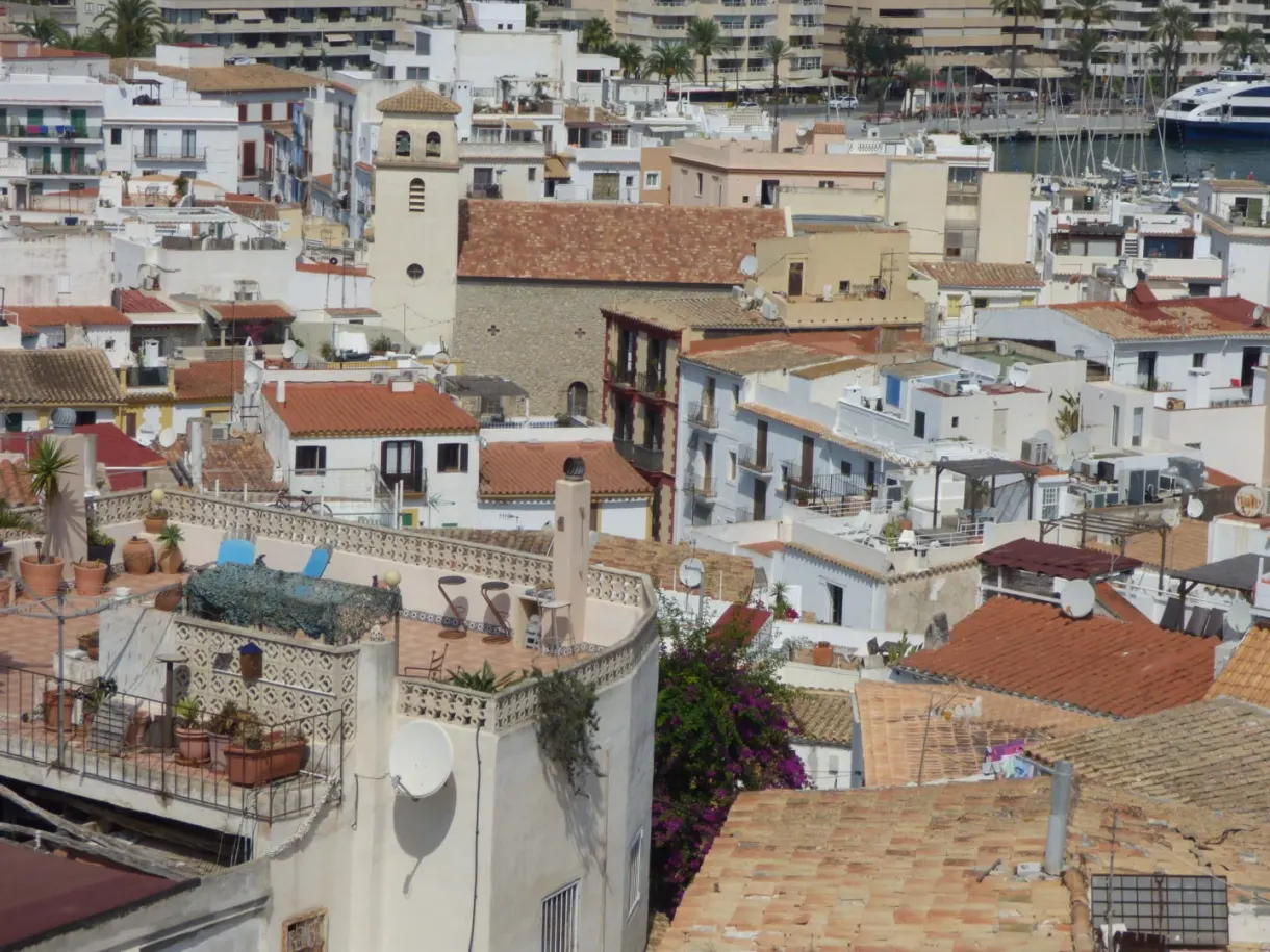 Tangle of tiled roofs and terraces above the harbour