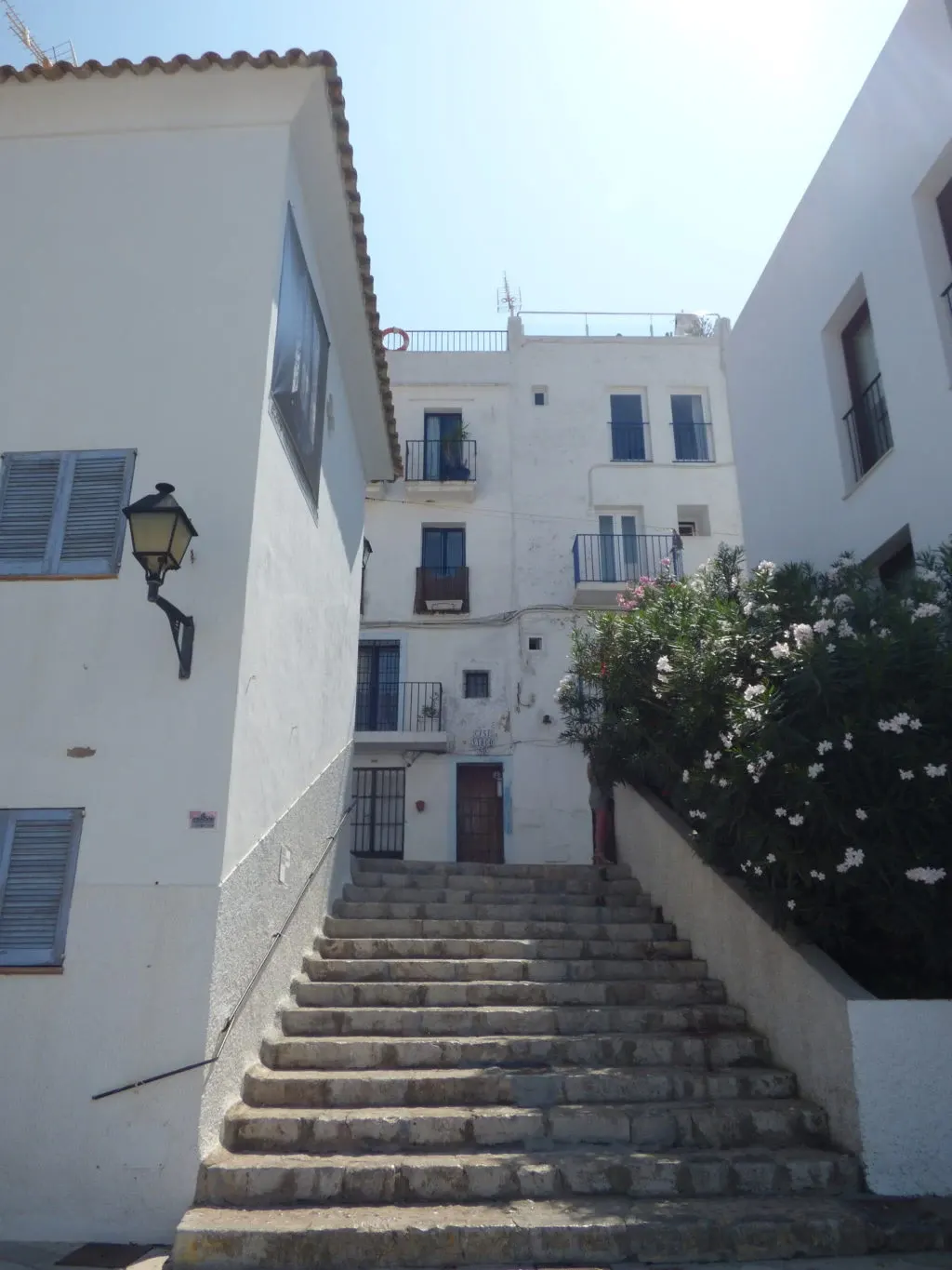 Stone staircase climbing between whitewashed houses