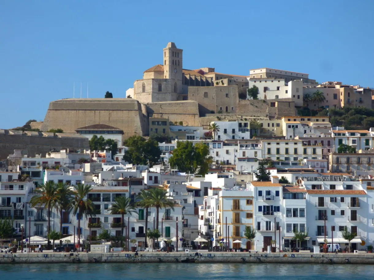 Colourful seafront topped by the cathedral