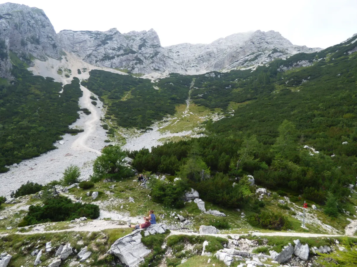 Scree running down towards the valley from the ridges