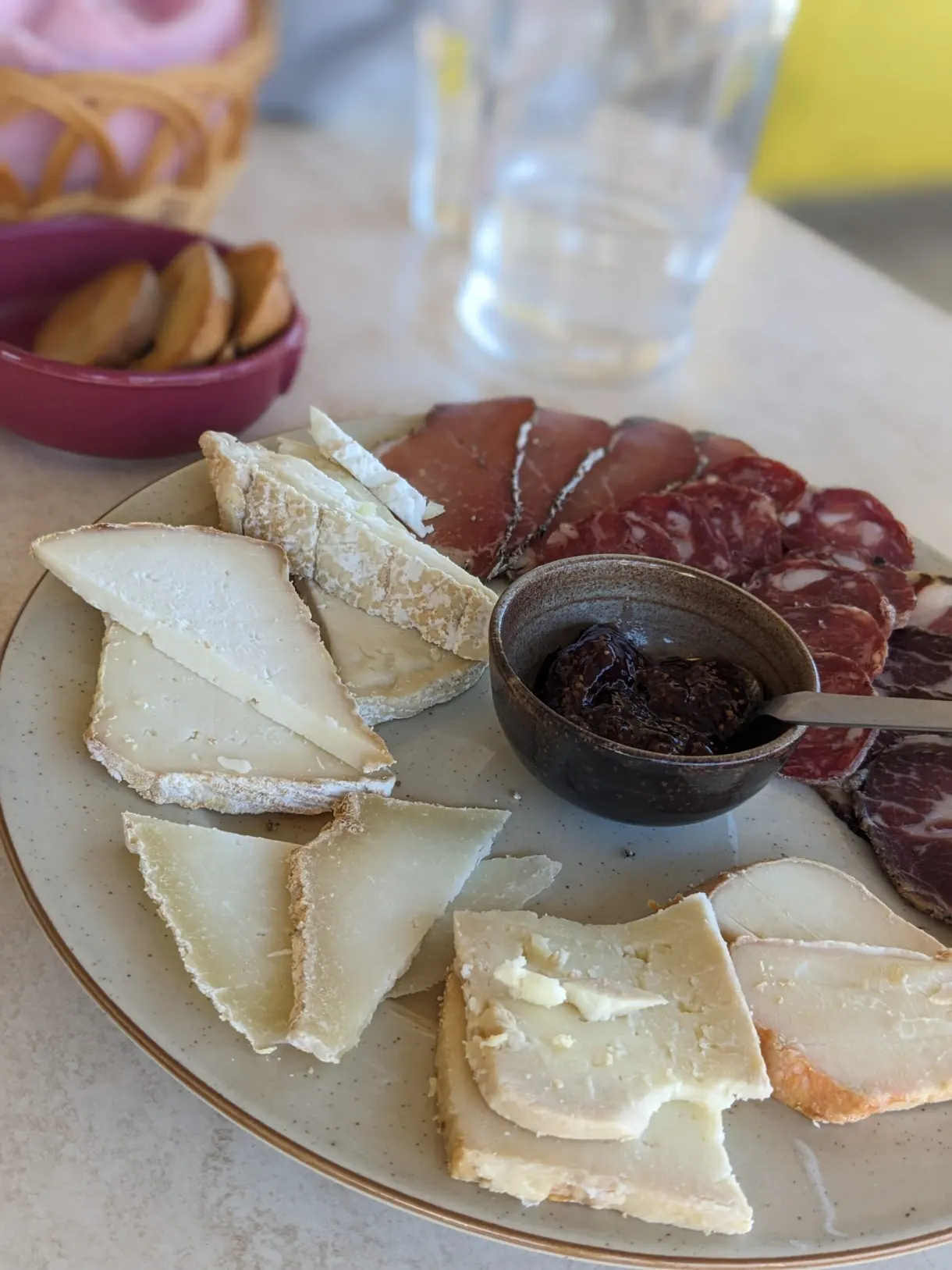 Board of Corsican cheeses, charcuterie and fig jam