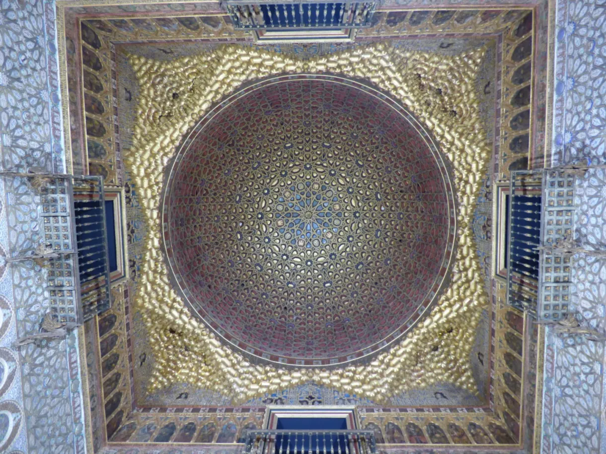 Oval dome with gilded coffers seen from below