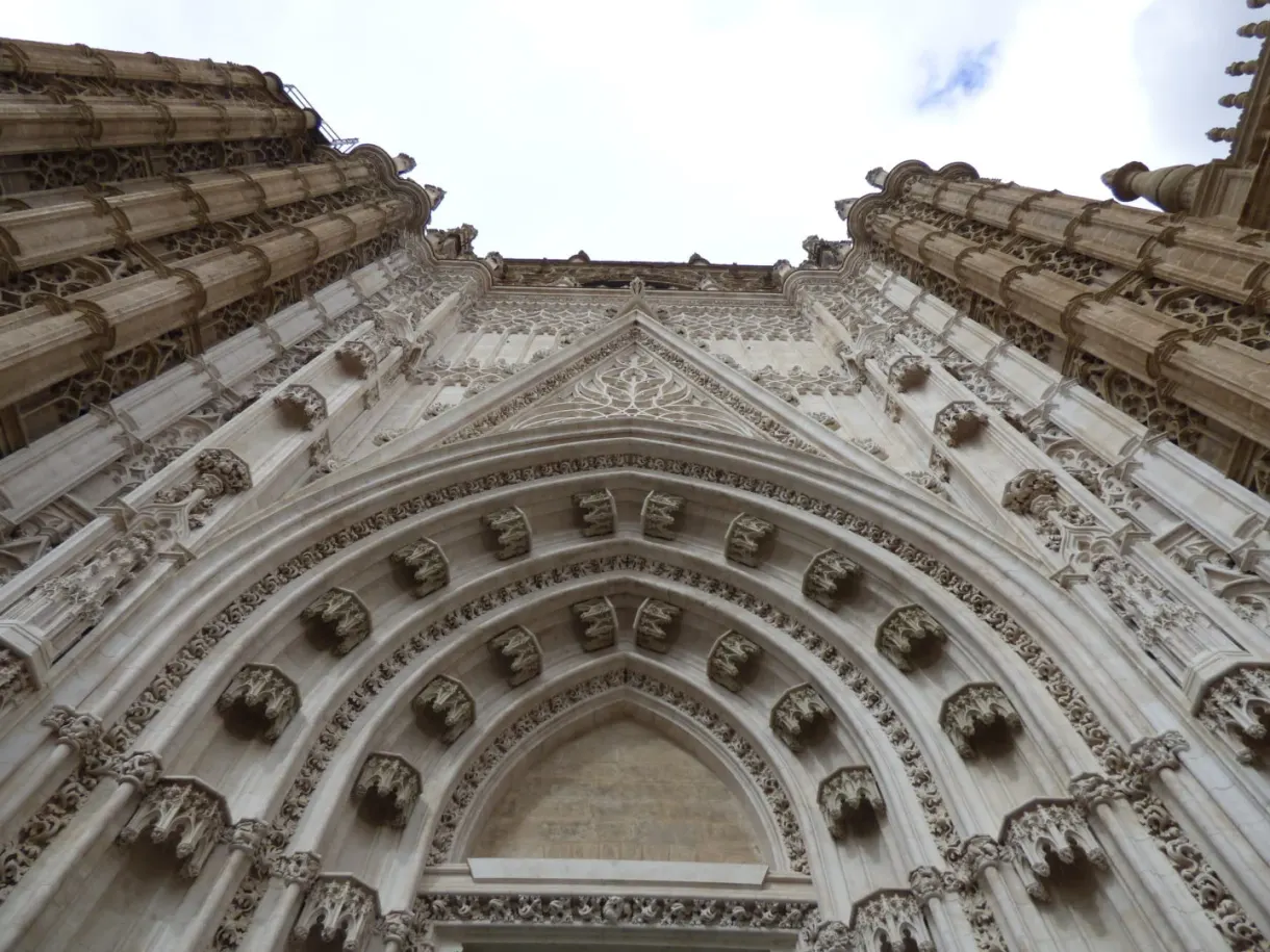 Carved Gothic doorway seen from below