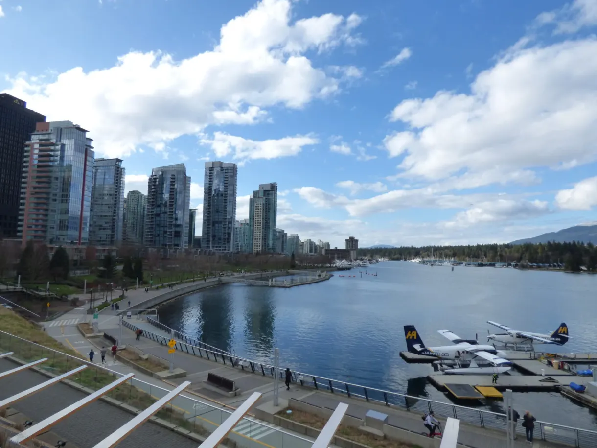 Glass towers lining the seaplane basin