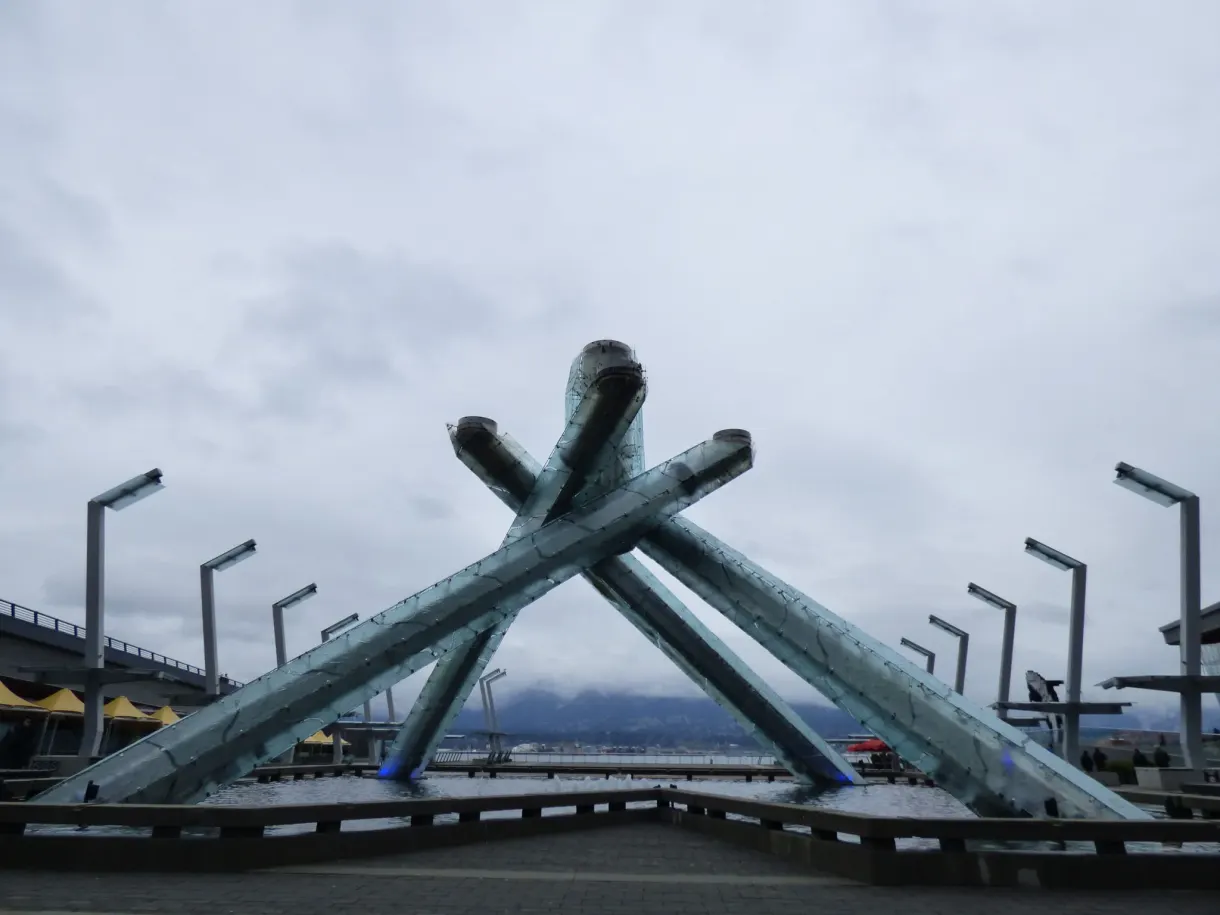 Olympic cauldron with its four crossed glass beams