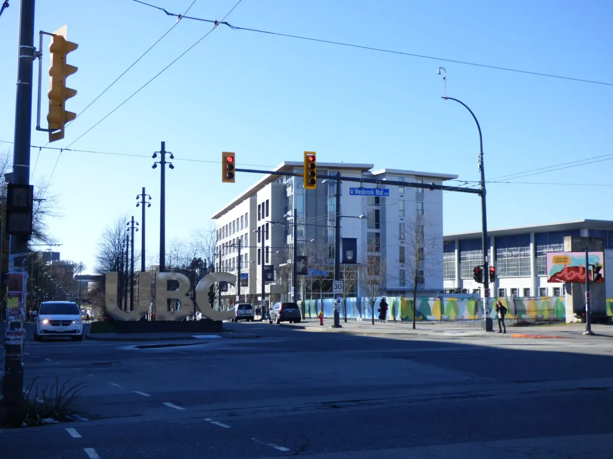 Campus avenue and colourful mural on the ground floor