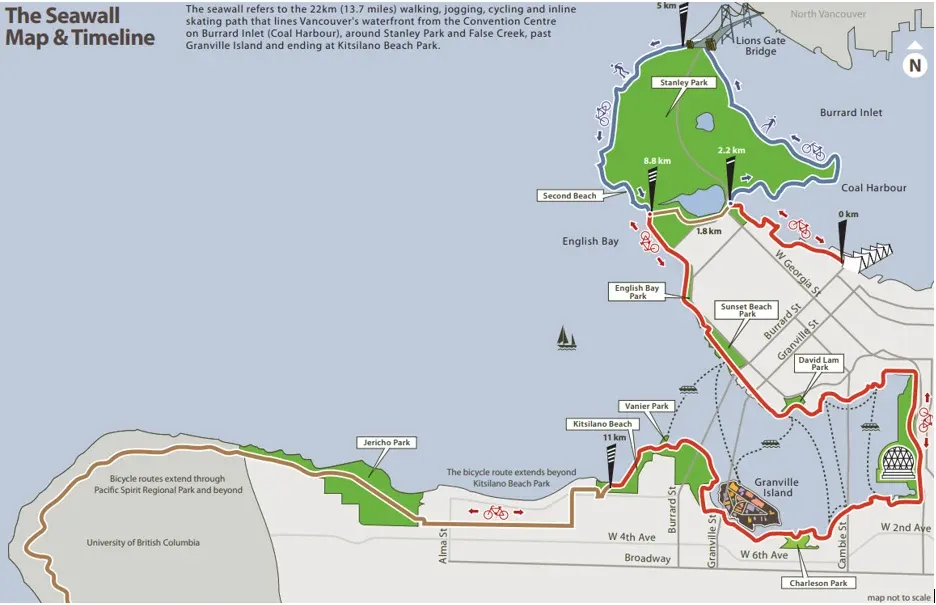 Map of the Seawall and its route along the shoreline