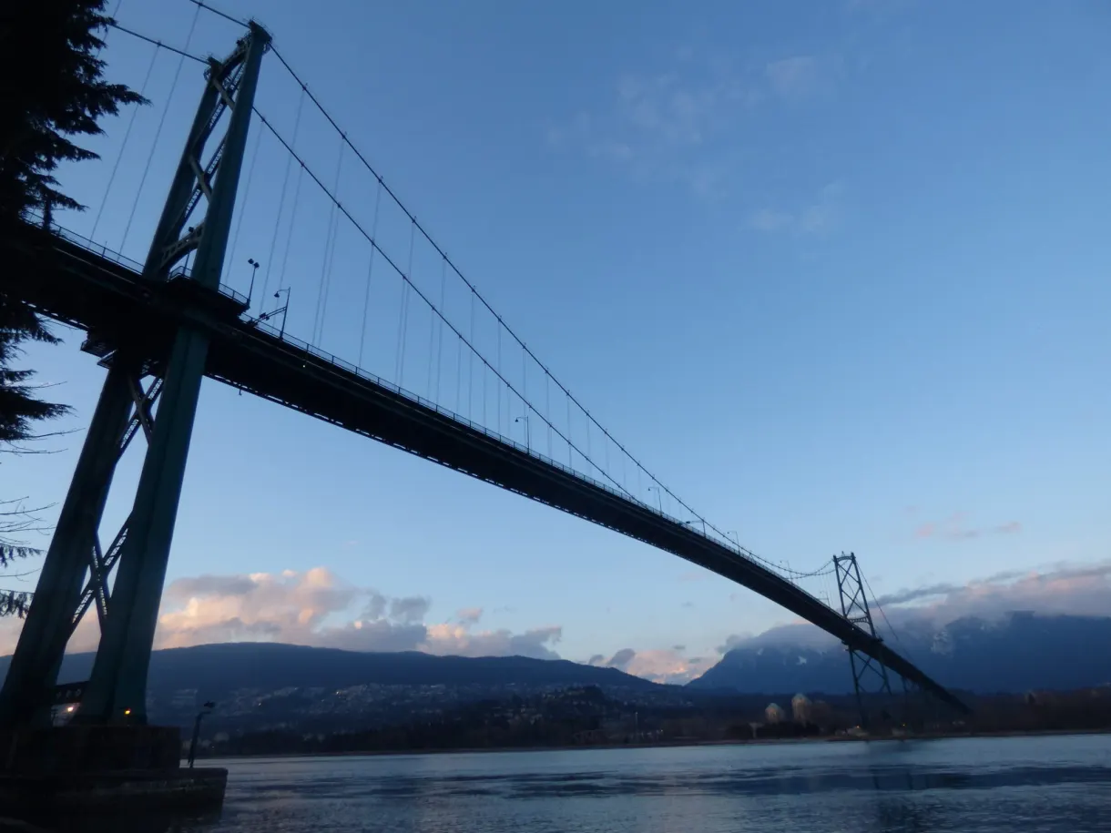 Deck of the suspension bridge sweeping across the strait
