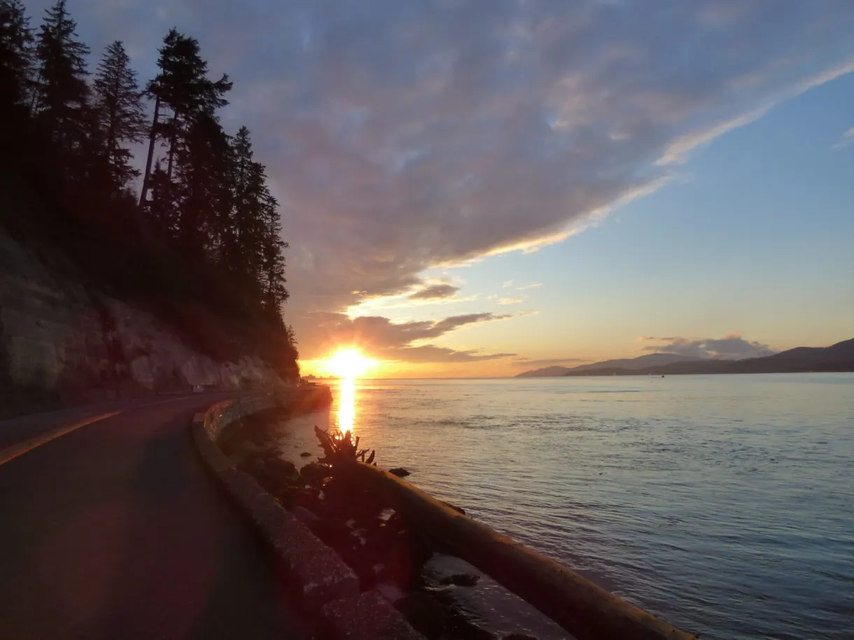 Coastal road of the park at sunset