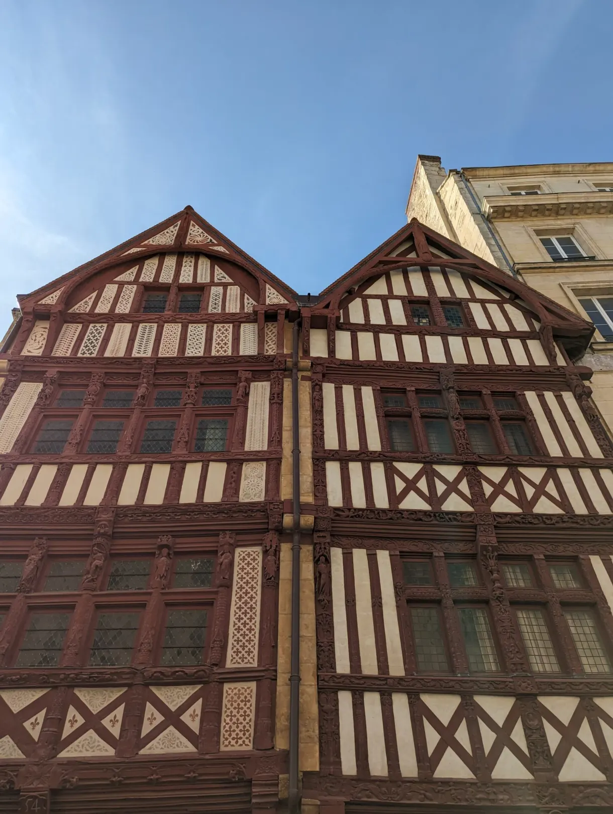 Brown half timbered gables of a house in the historic centre