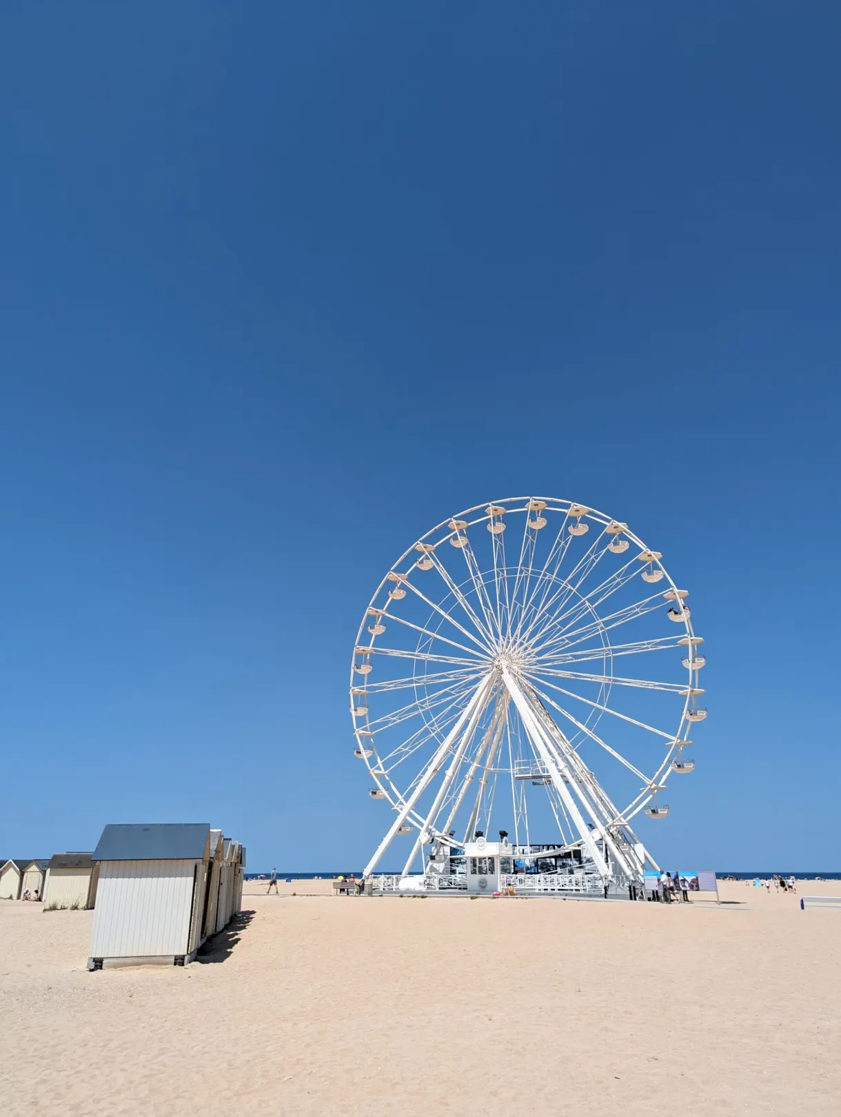 White big wheel standing on the sandy beach
