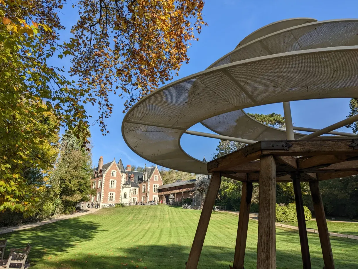 Reconstruction of one of Vinci's flying machines on the lawn
