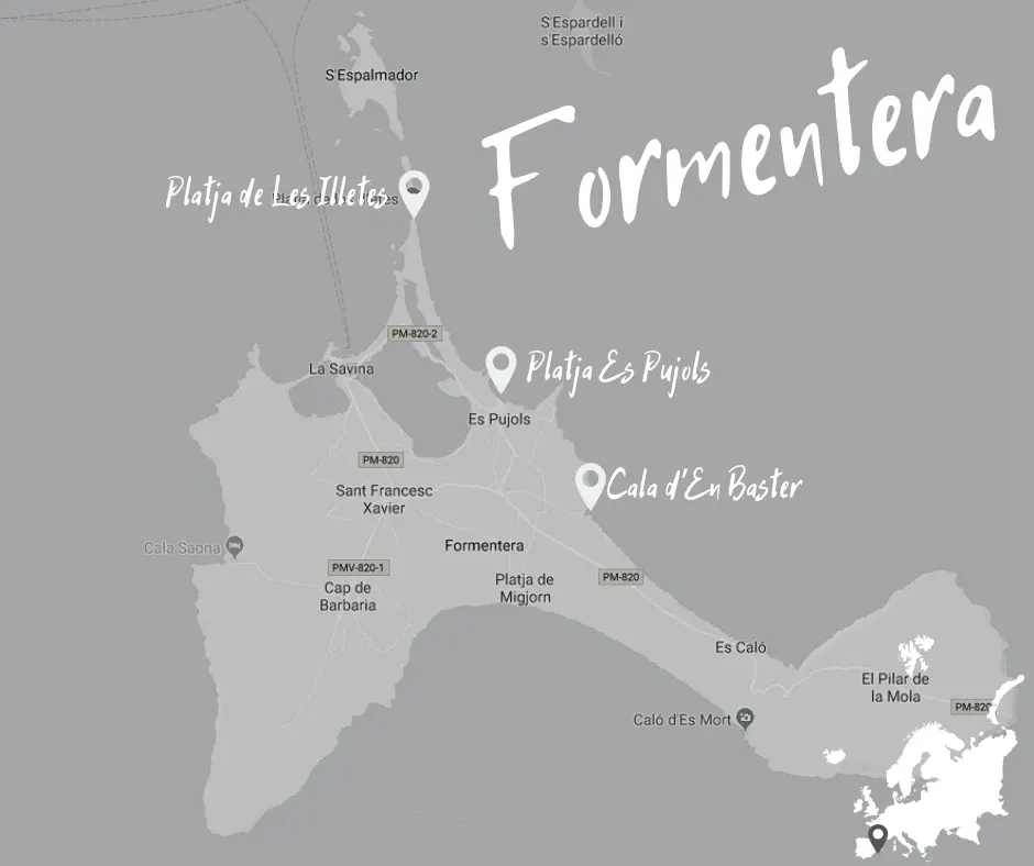 Map of Formentera showing its main beaches